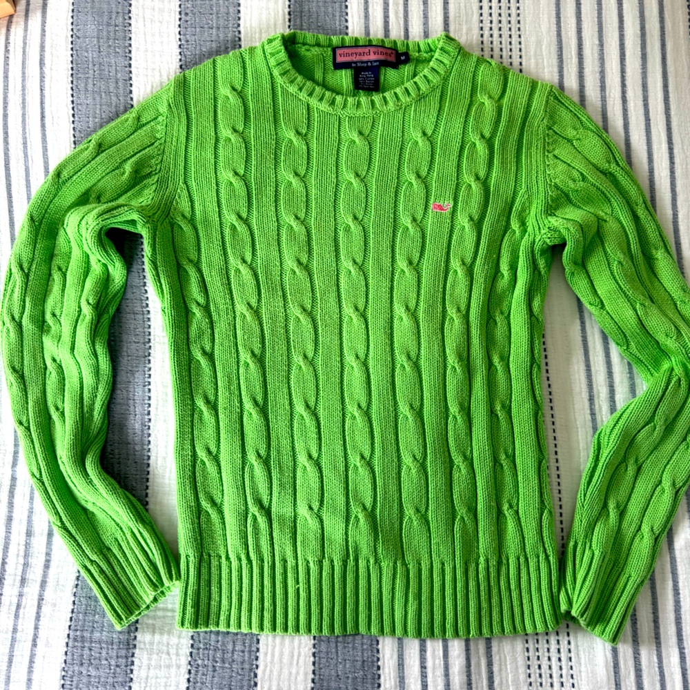 Vineyard Vines Green Crewneck Cable Knit Sweater